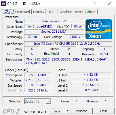 screenshot of CPU-Z validation for Dump [4z28zx] - Submitted by  Anonymous  - 2022-08-11 10:18:25