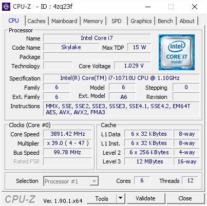 screenshot of CPU-Z validation for Dump [4zq23f] - Submitted by  Anonymous  - 2019-11-27 23:32:32