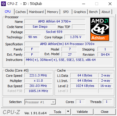 screenshot of CPU-Z validation for Dump [50q3ub] - Submitted by  WIN-J765E2FJ5DV  - 2020-04-19 13:56:36