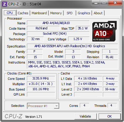 screenshot of CPU-Z validation for Dump [51er04] - Submitted by  Abhyudit  - 2014-11-08 09:11:44