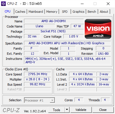 screenshot of CPU-Z validation for Dump [51kwb5] - Submitted by  pmp_ice  - 2020-07-27 06:00:16