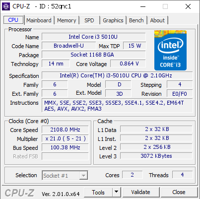 screenshot of CPU-Z validation for Dump [52qnc1] - Submitted by  Anonymous  - 2022-05-07 18:06:53