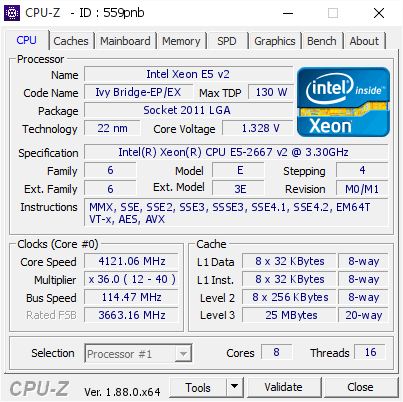 screenshot of CPU-Z validation for Dump [559pnb] - Submitted by  XYCODE  - 2019-04-25 09:56:28