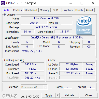 screenshot of CPU-Z validation for Dump [56mp5e] - Submitted by  459  - 2020-09-02 22:14:10