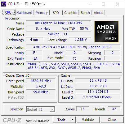 screenshot of CPU-Z validation for Dump [589m1v] - Submitted by  Z2-MINI  - 2026-02-08 04:50:04