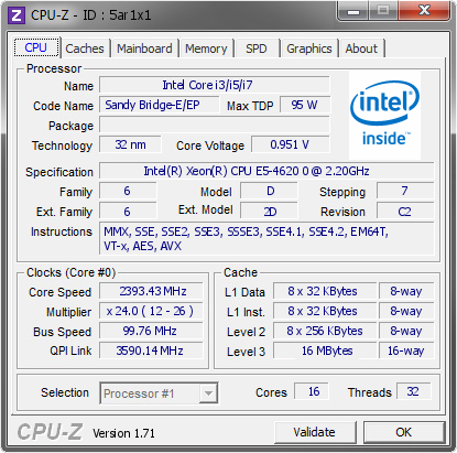 screenshot of CPU-Z validation for Dump [5ar1x1] - Submitted by  WIN-O9PGHE0UOP6  - 2014-11-06 20:11:47