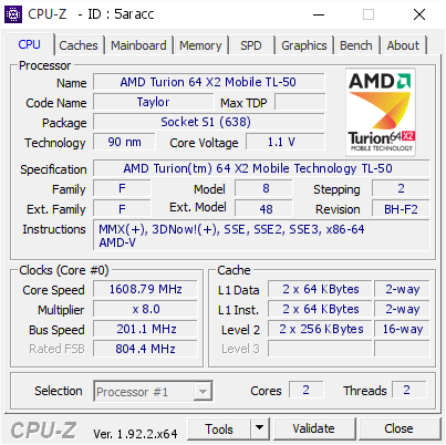 screenshot of CPU-Z validation for Dump [5aracc] - Submitted by  LegolasSMB  - 2020-07-12 04:02:44