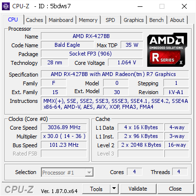 screenshot of CPU-Z validation for Dump [5bdws7] - Submitted by  Anonymous  - 2019-01-10 14:26:55