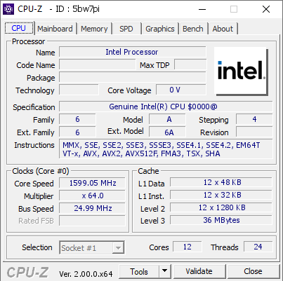 screenshot of CPU-Z validation for Dump [5bw7pi] - Submitted by  Anonymous  - 2022-05-29 14:48:51