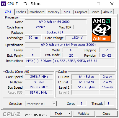 Amd Athlon 64 3000 2956 7 Mhz Cpu Z Validator