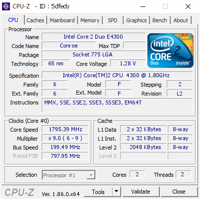 Intel Core 2 Duo E4300 1795 39 Mhz Cpu Z Validator