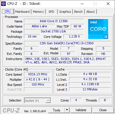 screenshot of CPU-Z validation for Dump [5dsxek] - Submitted by  OVIZ Hardware Lab  - 2022-01-14 18:13:48