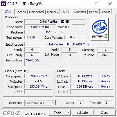 screenshot of CPU-Z validation for Dump [5dyg96] - Submitted by  PENTIUM3-2B8CE1  - 2015-10-27 16:21:26
