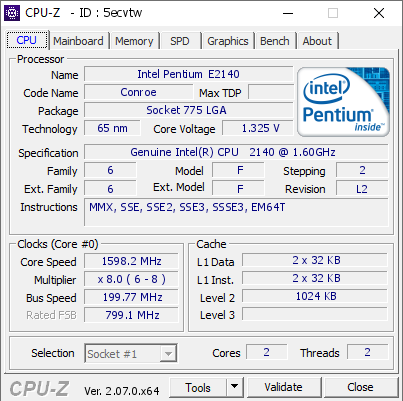 screenshot of CPU-Z validation for Dump [5ecvtw] - Submitted by  DESKTOP-O0F6S1M  - 2023-12-07 15:09:15
