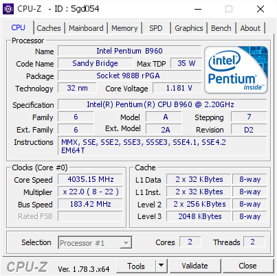 screenshot of CPU-Z validation for Dump [5gd054] - Submitted by  ПК  - 2017-04-05 22:53:08