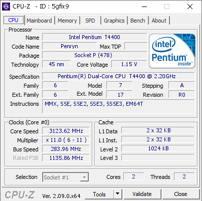 screenshot of CPU-Z validation for Dump [5gfix9] - Submitted by  wojtan84  - 2024-03-22 22:30:44