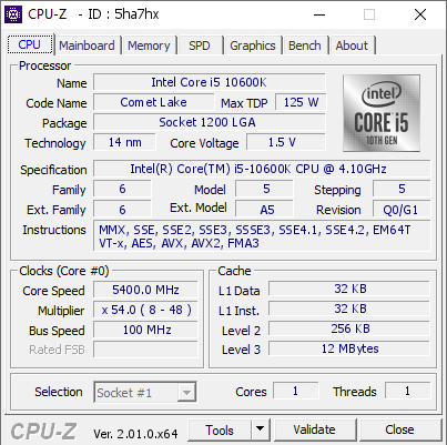 screenshot of CPU-Z validation for Dump [5ha7hx] - Submitted by    - 2022-07-10 23:53:26