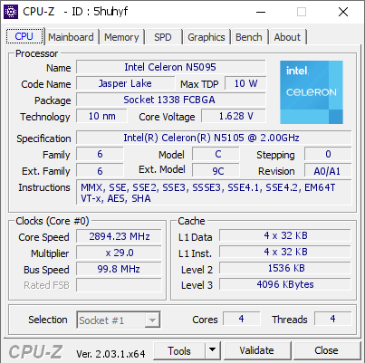 screenshot of CPU-Z validation for Dump [5huhyf] - Submitted by  DESKTOP-Q6G2DH2  - 2023-01-29 16:19:39