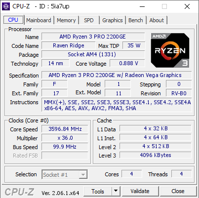 screenshot of CPU-Z validation for Dump [5ia7up] - Submitted by  PIZZACOMPUTER  - 2023-06-19 15:07:32