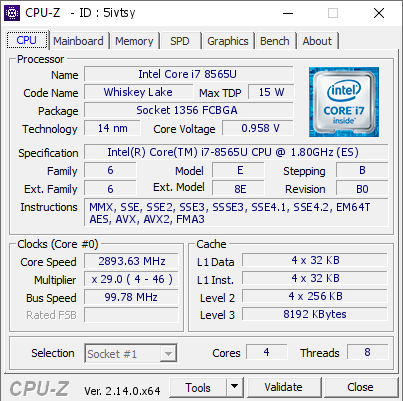 screenshot of CPU-Z validation for Dump [5ivtsy] - Submitted by  Anonymous  - 2025-02-28 11:12:59