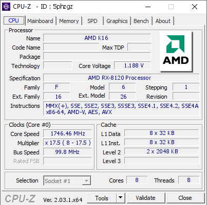 screenshot of CPU-Z validation for Dump [5phzgz] - Submitted by  DESKTOP-BL2C39  - 2022-12-07 15:02:39