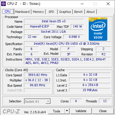 screenshot of CPU-Z validation for Dump [5swacj] - Submitted by  Anonymous  - 2025-06-29 11:58:33