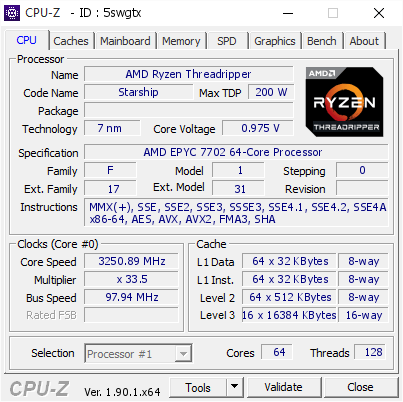 screenshot of CPU-Z validation for Dump [5swgtx] - Submitted by  Anonymous  - 2019-12-07 16:34:59