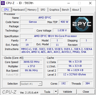 screenshot of CPU-Z validation for Dump [5t03tn] - Submitted by  jmoney  - 2025-07-19 10:15:48