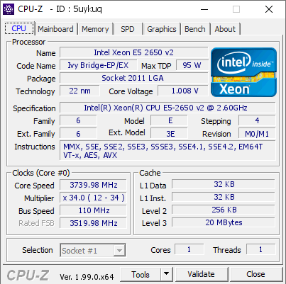 screenshot of CPU-Z validation for Dump [5uykuq] - Submitted by  XEON-HOUSE  - 2022-01-15 17:30:50