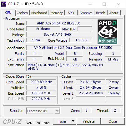 AMD Athlon 64 X2 BE 2350 2099.89 MHz CPU Z VALIDATOR