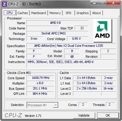 screenshot of CPU-Z validation for Dump [5vzhb3] - Submitted by  PAVILIONDM3-PC  - 2015-04-08 15:04:13