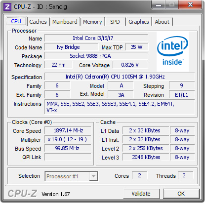 screenshot of CPU-Z validation for Dump [5xndlg] - Submitted by  ACER-PC  - 2014-02-03 09:02:18