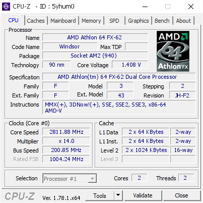 Amd Athlon 64 Fx 62 2811 88 Mhz Cpu Z Validator