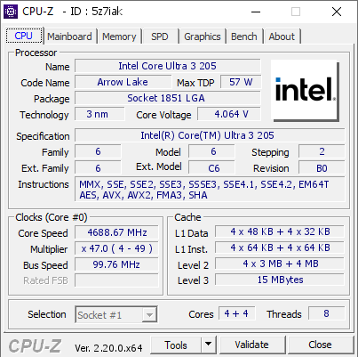 screenshot of CPU-Z validation for Dump [5z7iak] - Submitted by  S_INF2  - 2026-06-12 10:42:36