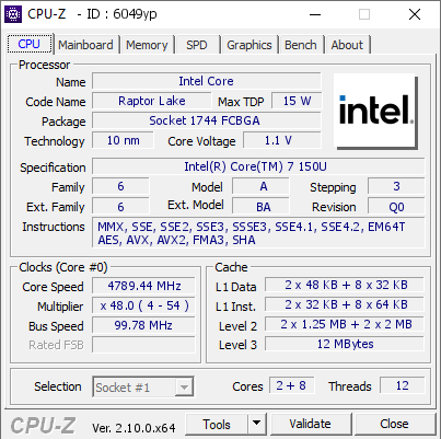 screenshot of CPU-Z validation for Dump [6049yp] - Submitted by  HARIS-RPL-U-REF  - 2024-08-16 23:51:50