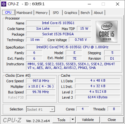 screenshot of CPU-Z validation for Dump [60b5k1] - Submitted by  LAPTOP-M05QDRMI  - 2026-08-07 12:56:25
