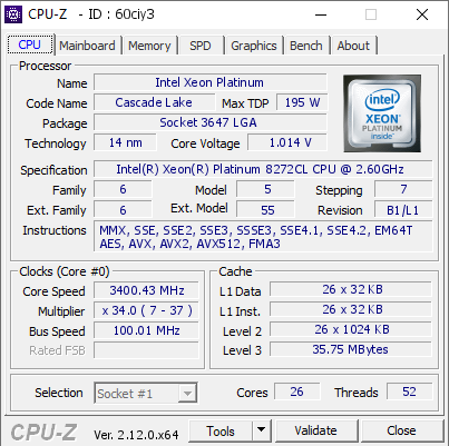 screenshot of CPU-Z validation for Dump [60ciy3] - Submitted by  BIOS-iEngineer  - 2024-12-22 11:02:26