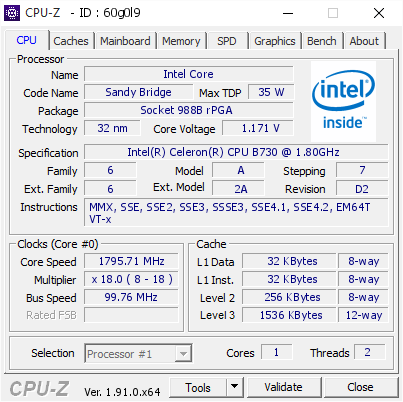 screenshot of CPU-Z validation for Dump [60g0l9] - Submitted by  Anonymous  - 2020-04-22 07:39:01