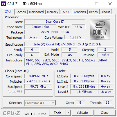 screenshot of CPU-Z validation for Dump [60l4mp] - Submitted by  MSI  - 2021-04-15 00:53:56