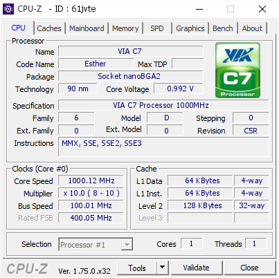 screenshot of CPU-Z validation for Dump [61jvte] - Submitted by  MINI-VIA  - 2016-03-10 09:13:00