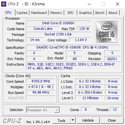 screenshot of CPU-Z validation for Dump [61rsma] - Submitted by  opt1  - 2021-05-25 01:28:35