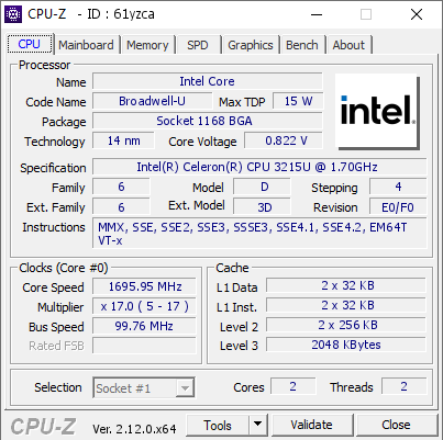 screenshot of CPU-Z validation for Dump [61yzca] - Submitted by  DESKTOP-BLI3KJL  - 2024-12-13 23:29:19