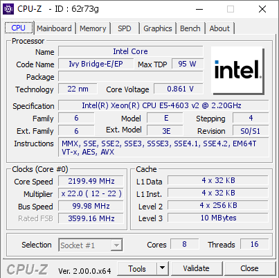 screenshot of CPU-Z validation for Dump [62r73g] - Submitted by  Anonymous  - 2022-04-06 09:24:12