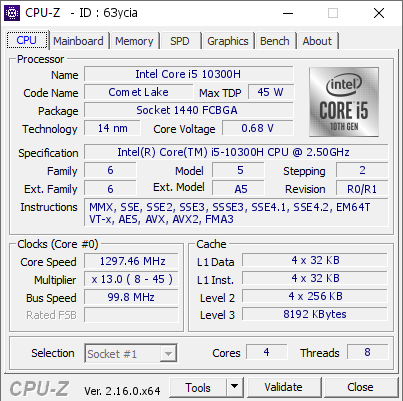 screenshot of CPU-Z validation for Dump [63ycia] - Submitted by  LAPTOP-1OTNCJCV  - 2026-04-08 15:09:42