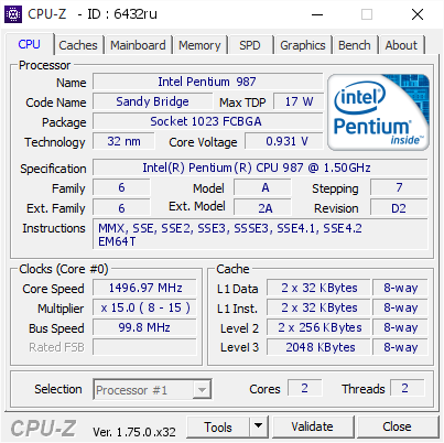 screenshot of CPU-Z validation for Dump [6432ru] - Submitted by  ACER-PC  - 2016-04-16 15:06:13