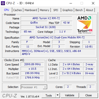 Amd Turion X2 Rm 72 2099 89 Mhz Cpu Z Validator