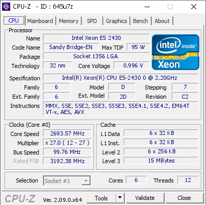 screenshot of CPU-Z validation for Dump [645u7z] - Submitted by  Anonymous  - 2024-02-01 18:42:55