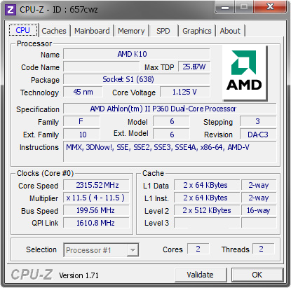 screenshot of CPU-Z validation for Dump [657cwz] - Submitted by  PC-20110619LYRU  - 2014-12-15 06:12:17