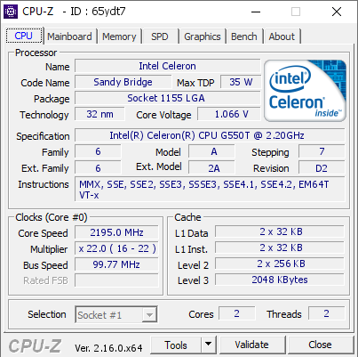 screenshot of CPU-Z validation for Dump [65ydt7] - Submitted by  DESKTOP-G57KMU7  - 2025-07-05 06:17:59