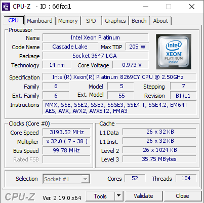 screenshot of CPU-Z validation for Dump [66fzq1] - Submitted by  Anonymous  - 2026-05-26 10:08:44